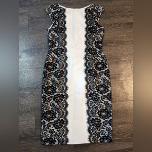 White House Black Market Black Floral Lace Midi Dress Size 10